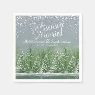 Winter bruiloft pijnbomen meer groene grijze kunst servet