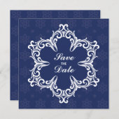 Winter bruiloft Save the Date aankondiging in Navy (Voorkant / Achterkant)