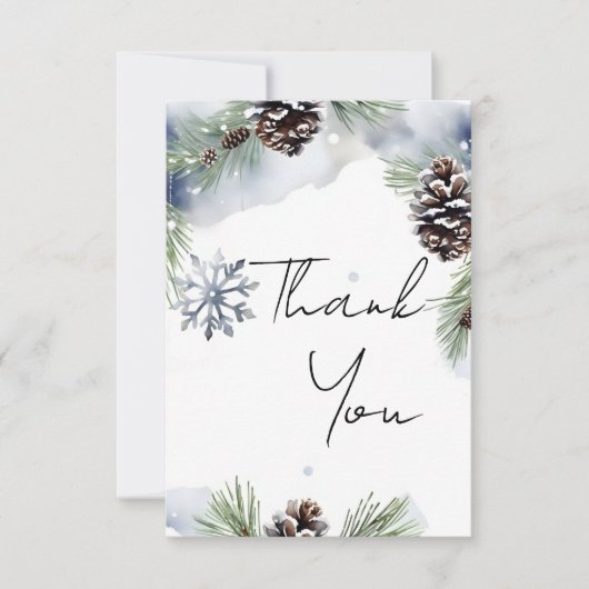 Winter bruiloft waterverf besneeuwde dennen bedankkaart (Voorkant)