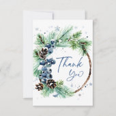 Winter bruiloft waterverf dennen krans bedankkaart (Voorkant)