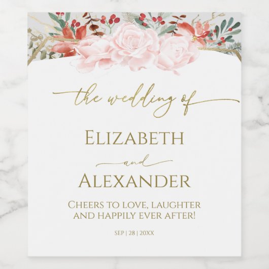 Winter Bruiloft Wijnlabel Waterverf verguld Script Wijn Etiket (Enkel label)