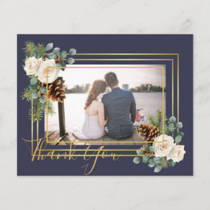 Winter Bruiloft Witte Rozen Goud Stof Blauw Flyer