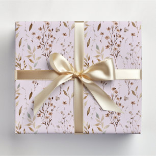 Winter Bruine Mooie Bloemen en Bladeren Patroon Cadeaupapier