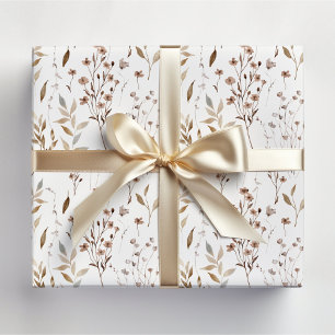 Winter Bruine Mooie Bloemen en Bladeren Patroon Cadeaupapier