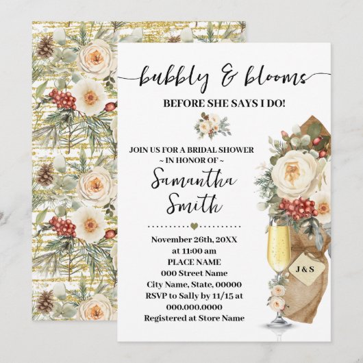 Winter Bubbly & Blooms Before I do Bridal Shower Kaart (Voorkant / Achterkant)