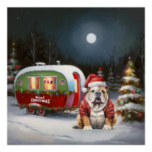 Winter Bulldog Caravaan Kerstavontuur  Perfect Poster