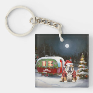 Winter Bulldog Caravaan Kerstmis Avontuur Sleutelhanger