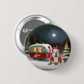 Winter Bulldog Caravan Kerstavontuur Ronde Button 5,7 Cm (Voorkant /achterkant)