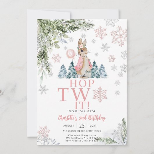Winter Bunny Birthday Invitation (Devant)