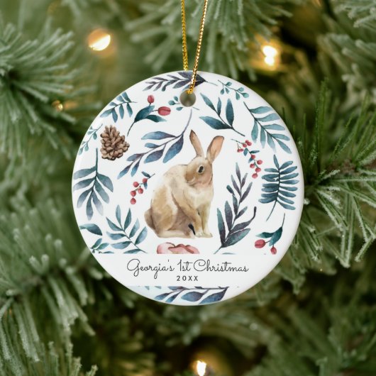 Winter Bunny | Gepersonaliseerde kerstversiering Keramisch Ornament (Boom)