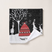 Winter Bunny Hoppy Feestdagen Bathroom Towel set Bad Handdoek (Wasdoekje)