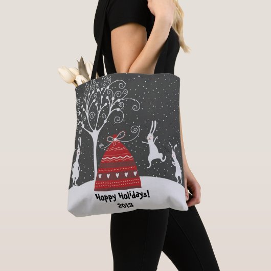 Winter Bunny Hoppy Feestdagen Canvas tas (Dichtbij)