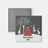 Winter Bunny Hoppy Feestdagen Magnet Magneet (Voorkant / Achterkant)