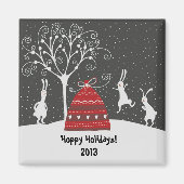 Winter Bunny Hoppy Feestdagen Magnet Magneet (Voorkant)