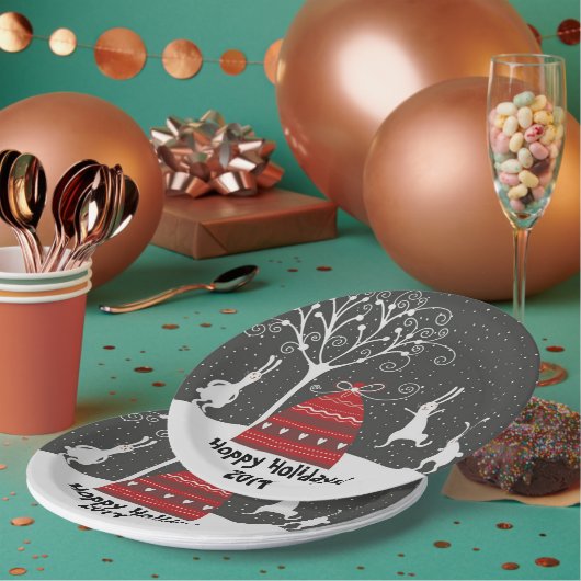 Winter Bunny Hoppy Feestdagen Paper Bord (Multi)