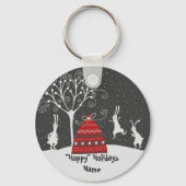 Winter Bunny Hoppy Feestdagen Sleutelhanger (Voorkant)