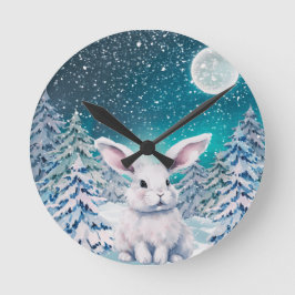 Winter Bunny in Snow Wall Clock Ronde Klok
