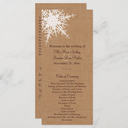 Winter Burlap Wedding Programma (Voorkant / Achterkant)