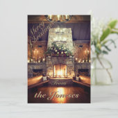 Winter Cabin Fireplace Holiday Kaart (Staand voorkant)