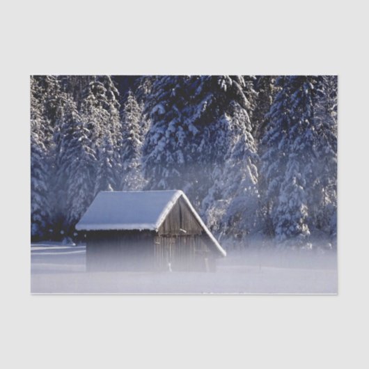 Winter Cabin in a Fog Wonderland Tissuepapier (Voorkant)