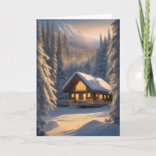 Winter Cabin in de bergen Kerstmis Kaart