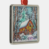 Winter Cabin Metalen Ornament (Rechts)