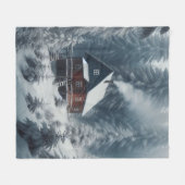 Winter Cabin Scene met Sneeuw & Pine Trees Fleece Deken (Voorkant (Horizontaal))
