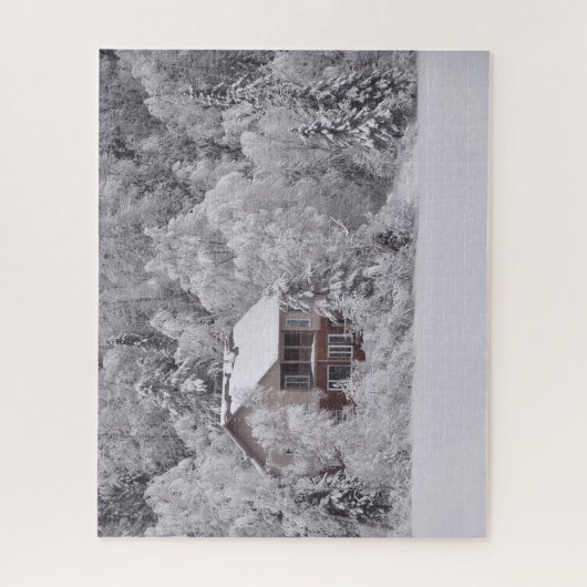 Winter Cabin Snow Covered Trees Foto Puzzle Legpuzzel (Verticaal)