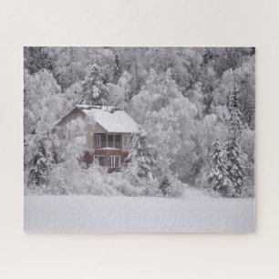 Winter Cabin Snow Covered Trees Foto Puzzle Legpuzzel