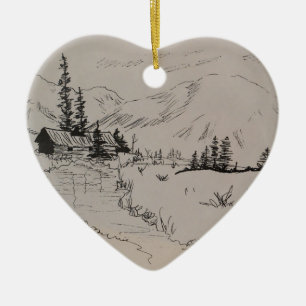 Winter Cabin van de Noordelijke Bossen Keramisch Ornament