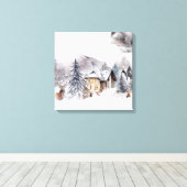 Winter Cabine Scene Canvas Print (Insitu (Houten vloer))