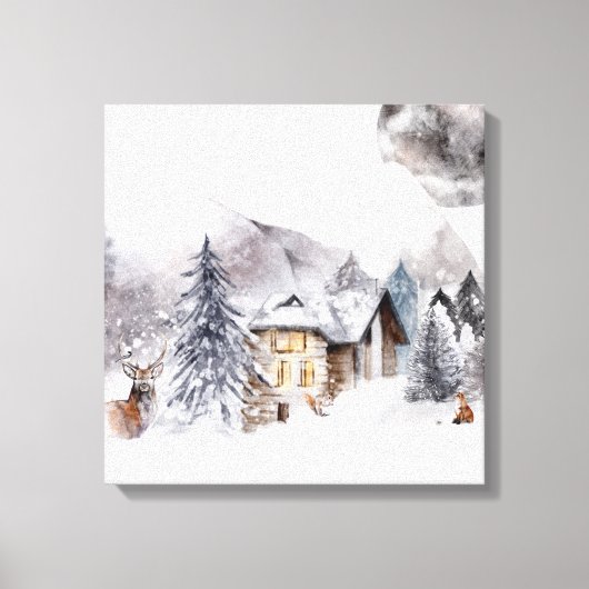 Winter Cabine Scene Canvas Print (Voorkant)