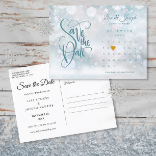 Winter Calendar Gold Heart Save the Date Aankondigingskaart