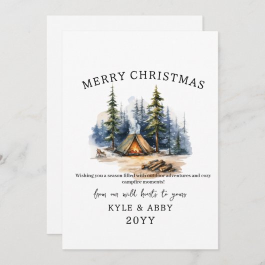 Winter Camping Bonfire Moonlight Christmas Forest Feestdagenkaart (Voorkant / Achterkant)