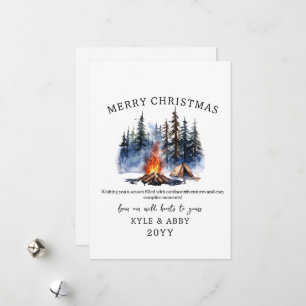 Winter Camping Bonfire Moonlight Christmas Forest Feestdagenkaart