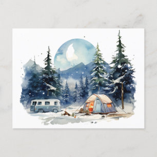 Winter Camping Waterverf Briefkaart