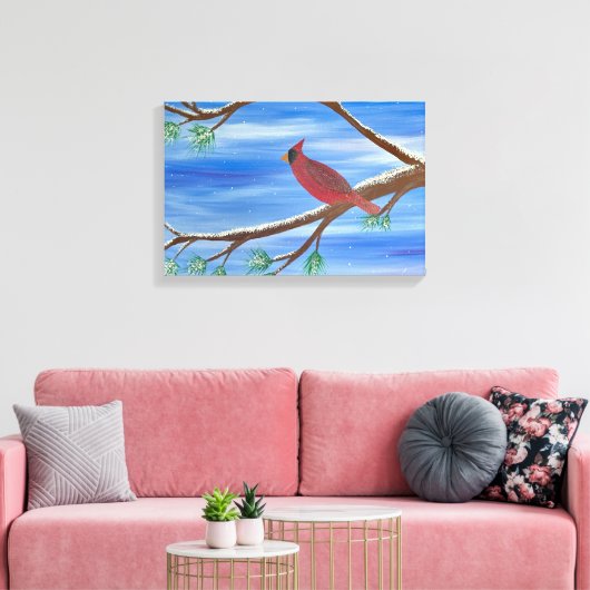 Winter Cardinal Canvas Wall Art (Insitu (Woonkamer))
