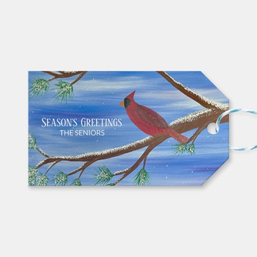 Winter Cardinal Magnetic Christmas Card Cadeaulabel (Voorkant (Horizontaal))