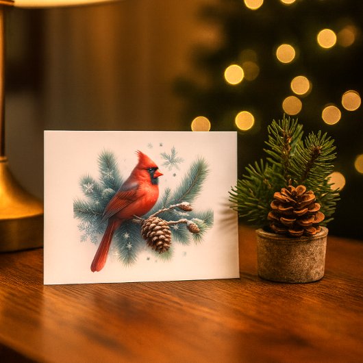 Winter Cardinal Pine and Snowflakes Briefkaart
