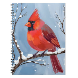 Winter Cardinal Rode Vogel Aquarel Schilderij Notitieboek