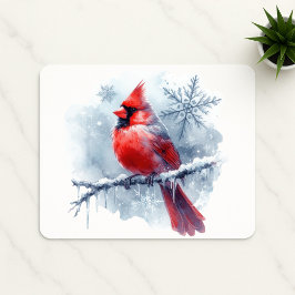 Winter Cardinal with Snowflakes on Icy Branch Muismat