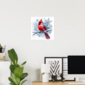 Winter Cardinal with Snowflakes on Icy Branch Poster (Thuiskantoor)