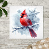 Winter Cardinal with Snowflakes on Icy Branch Poster