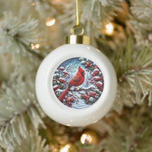 Winter Cardinal's Song" - Feestelijke Natuur Decor Keramische Bal Ornament