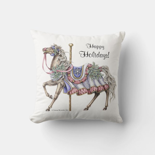 Winter Carousel Horse Drawing Pillow Kussen (Voorkant)