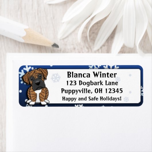 Winter Cartoon Brindle Boxer Etiket (Insitu)