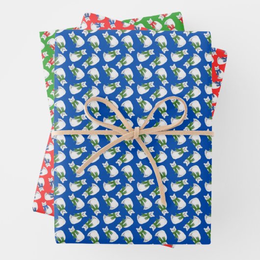 Winter Cats Wrapping Paper Flat Sheet Set of 3 (In situ)
