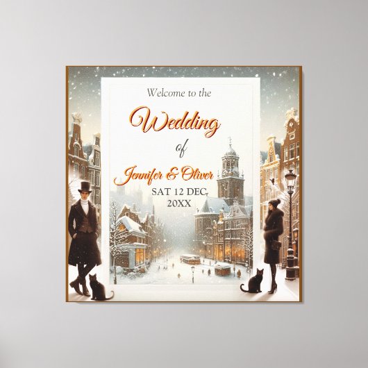 Winter Celebrations in the Snow, with Kittens Canvas Afdruk (Voorkant)