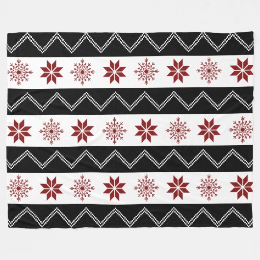 Winter Chic Red White + Black Zigzag Blanket Fleece Deken (Voorkant (Horizontaal))