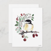 Winter Chickadee Bird Berries Holiday Card Feestdagenkaart (Voorkant / Achterkant)